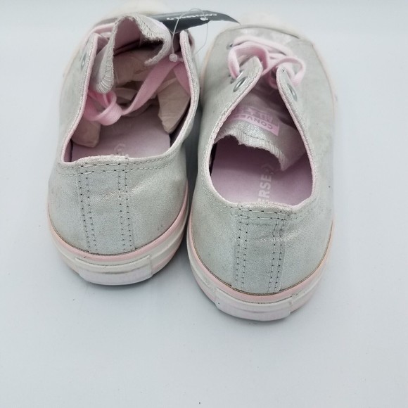 Converse Girls Juniors Size 6 Ox Sneakers Metallic Silver Pink Low Top Shoes - Picture 2 of 7